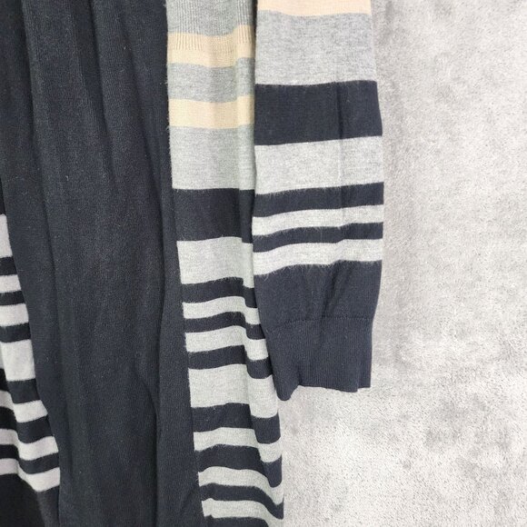 Womens Gray Tan Black Striped Open Front Long Cardigan By RED Long Sleeve XL - Picture 5 of 11